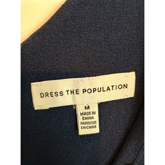 Dress the Population Gown Women Medium Blue Sandra Stretch Crepe Mermaid V Neck - Picture 3 of 12